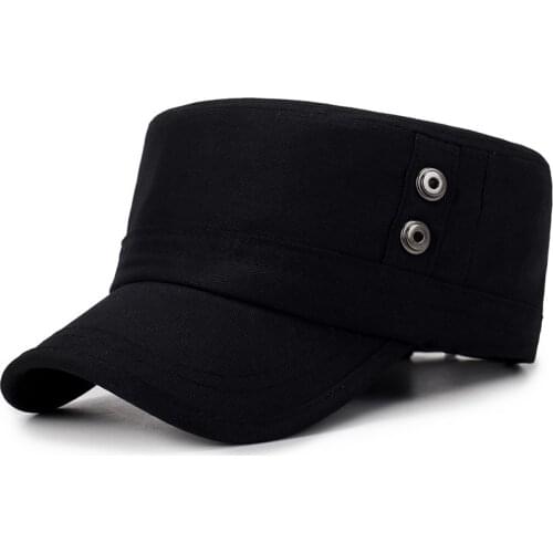 Fibonacci Classic Black Military Cap Hats For Men Women Cotton Solid Army Flat Cap Ladies Military Hat Adjustable Bone Male
