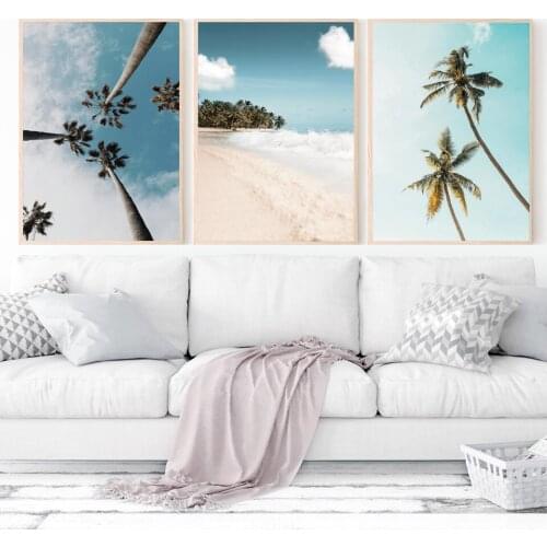Coconut Palm Tree Beach Sea Blue Sky Wall Art Canvas Painting Nordic Posters And Prints Wall Pictures For Living Room Decoration