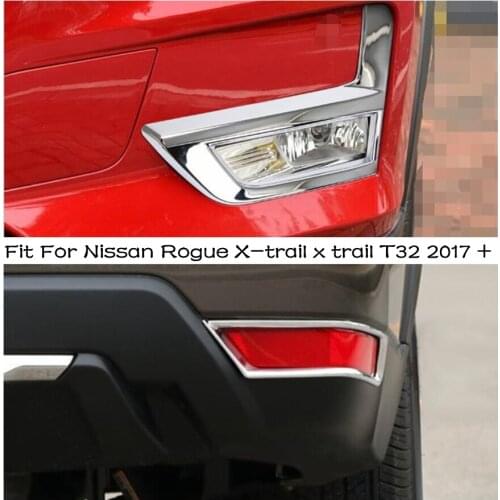 Lapetus Chrome Front + Behind Rear Fog Lights Foglight Lamp Cover Trim Fit For Nissan Rogue X-trail x trail T32 2017 - 2020 ABS