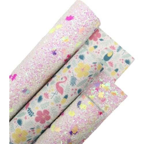 LEOsyntheticoDIY Double Sides Unicorn Chunky Glitter Leather with Flamingo Birds Printed Felt Backing Bows Earrings DIY R178B