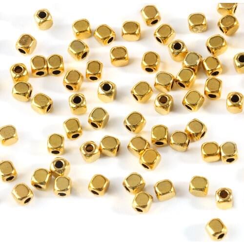 Square Shape Metal Beads Antique Gold Silver Plated Hollow Alloy Beads for Jewelry Making Supplies Accessories DIY Bracelet