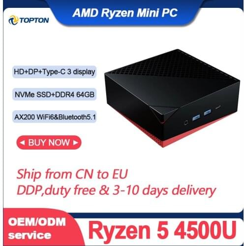 TOPTON D3 AMD Mini Computer Ryzen 7 4800U 5 4500U 2*DDR4 NVMe SSD 2*LAN Desktop Gaming PC Type-C 4K HTPC Windows 10 WiFi6 BT5.1