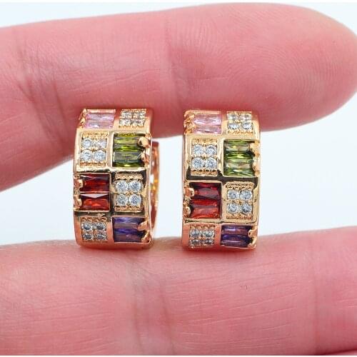 Gold Color Fashion Luxury Multicolor Cubic Zirconia CZ Huggie Hoop Earrings for Women