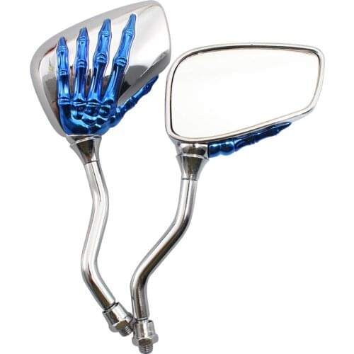 Motorcycle Blue Skeleton Skull Hand Claw Rearview Side Mirrors Handlebar Mount 8 10 mm For Harley Honda Suzuki Cruiser