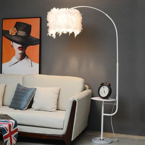 Coffee table feather floor lamp bedroom princess girl fishing lamp living room net red nordic bedside lamp standing floor lamps
