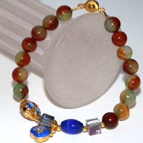 Natural multicolor stone agat onyx carnelian stone 8mm round beads bracelets women cloisonne crystal diy jewelry 7.5inch B2952