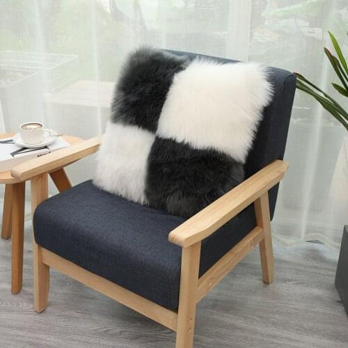 Artificial Wool Fur Sheepskin Cushion Cover Pillow Cover Contrast Color Soft Plush Shaggy Cushion Cover Sofa Home Decorations
