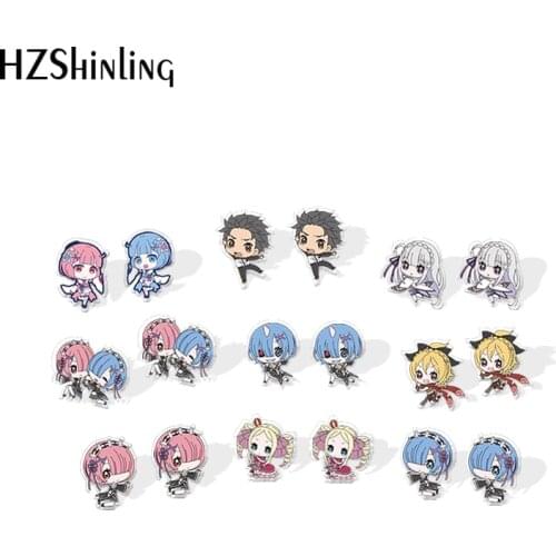2020 New Rem Ram Stud Earring Re Zero Anime Acrylic Earrings Resin Epoxy Jewelry Earring