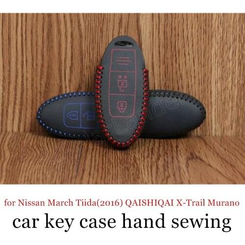 Only Red new coming hand sewing leather car key case cover fit for Nissan March Tiida(2016) QAISHIQAI XTrail Murano