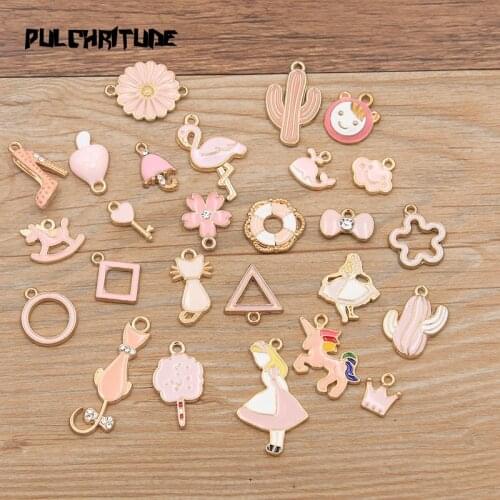 Random 10Pcs Mix Size Mix Style Blue Black 7 Color Alloy Metal Drop Oil Charms Pendant For DIY Bracelet Necklace Jewelry Making