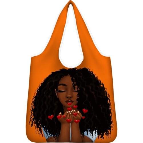 HYCOOL Shopping Bag Foldable Art African Black Girl Print Women Reusable Casual Bags Large Capacity Shoulder Bag Coin Phone Bag