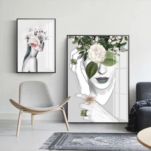 ModèLe De Mode Moderne Fleur Florale Femmes Imprime Toile Art Peintures Affiches POP Mur Art Photos Pour Chambre DéCoration De L