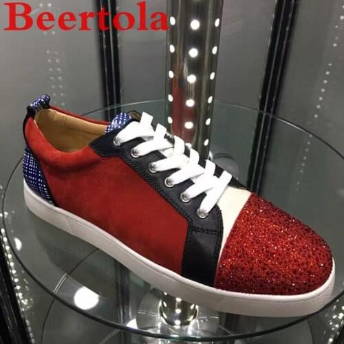 Flock Sneakers Men Casual Flats Men Lace Up Crystal Shoes For Wedding Red Fashion Brand Espadrilles Men Zapatillas Hombre Casual