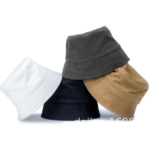 Pure Color Corduroy Bucket Hat Flat Top Short Brim Outdoor Men And Women Japanese And Korean Fisherman Hat Panama Bob Cap