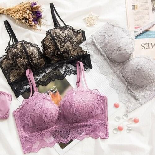 Roseheart New Women Fashion Lace Trim Ruffle Bra Set Bralette Wireless Straps Panties Push Up Underwear Sexy Lingerie Sets