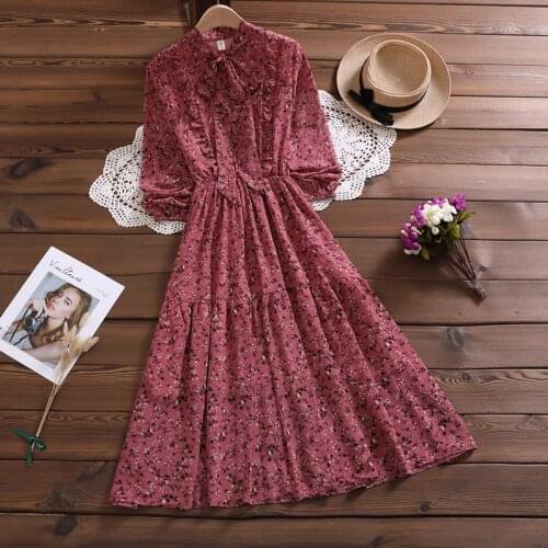 Autumn Women New 2020 Print Fairy Chiffon Dress Waist Slimming Long-Sleeve Dress Fashion High Quality Dress Female
