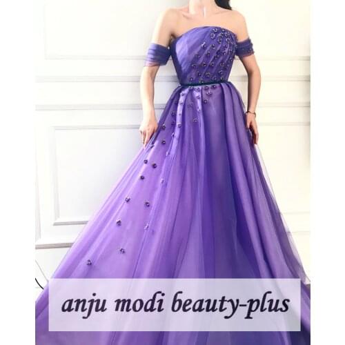 Long Purple Off Shoulder 2021 Prom Dresses Long Sleeveless 3D Flowers Formal Evening Party Gowns Robe De Soiree
