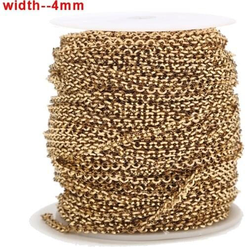 3Meters Stainless Steel Gold Round Chains Necklace Bulk Cable 4mm Width Chain DIY Jewelry Necklace Bracelet Making Findings