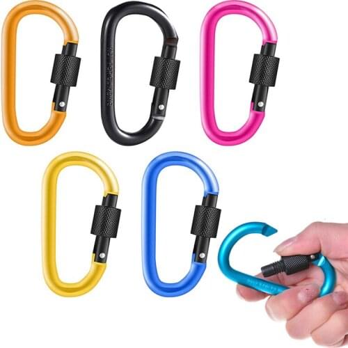 1PC D-ring Carabiner Clips Keychain Hook Clips Heavy Duty Aluminum Hiking Clips with Screw Gate Lock 78mm for Camping Fishing