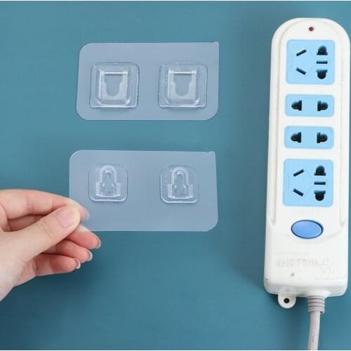 1PC Perforated Punch-free Wall-mounted Socket Router Holder Socket Self-adhesive Transparent Cable Storage Organizer Home Decor