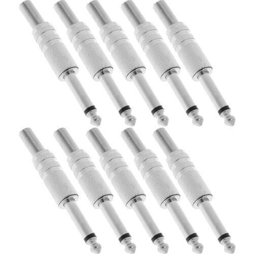 10 Pcs 6.35mm Audio Phono Tone Male Plug Connector Solder For Audio Speak