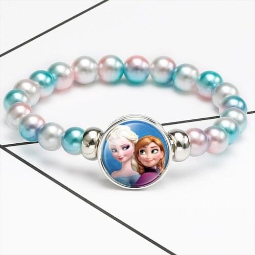 2021 Disney plus Anime Frozen 2 Princess Bracelet For Girls Toys Cartoon Elsa Anna Anime Figure Beaded Bracelet Kids Gifts Toy