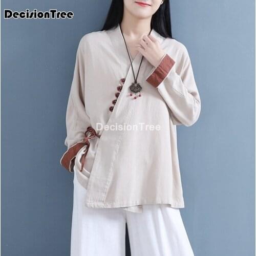 2021 traditional chinese shirt clothing for women printing qipao elegant blouse vintage cheongsam blouse oriental linen shirt