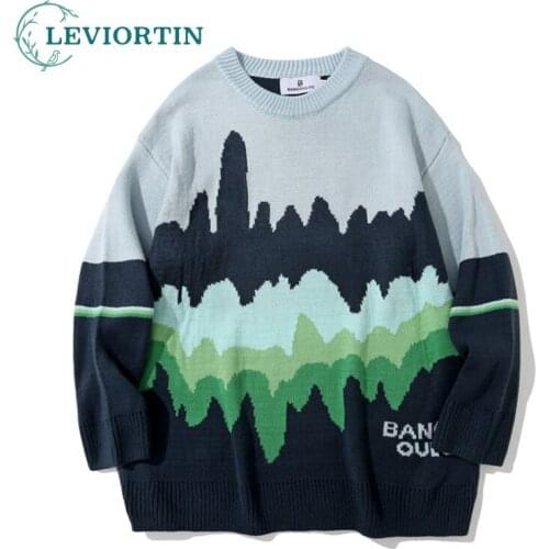 2021 Winter Mens Sweaters Hip Hop Men Streetwear Harajuku Sweater Japanese Style Retro Knitted Sweater Autumn Cotton Pullover