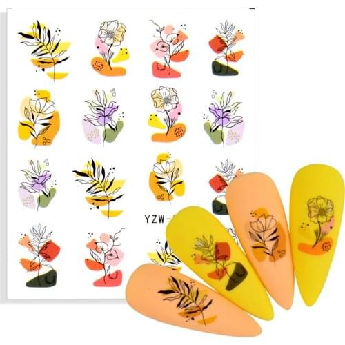 2021 NEW Designs Black Flowers Leaf Watermark Nail Sticker Fashion Stick Figure Women Face Sliders Paper Nail Art Decor Decals