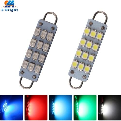 4pcs 44mm 1.73in Rigid Loop 12V Festoon C5W 561 564 1210 12SMD Car LED Cargo Dome Trunk Map Door Light Red Green White Ice Blue