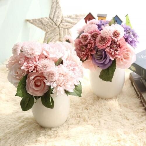 5pcs Silk Real Touch Flowers Artificial Rose Flowers Bouquet Home Garden Decoration Wedding Party Supply Floral fake flowers