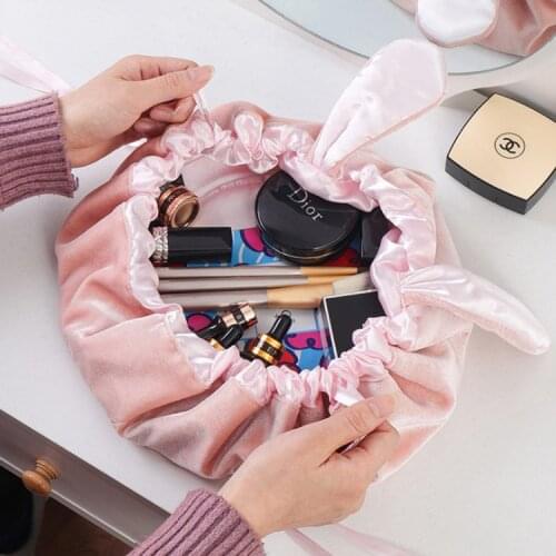 50CM Rabbit Ear Flannel Lazy Cosmetic Bag Portable Drawstring Travel Makeup Bags Jewelery Organizer Female Gifts