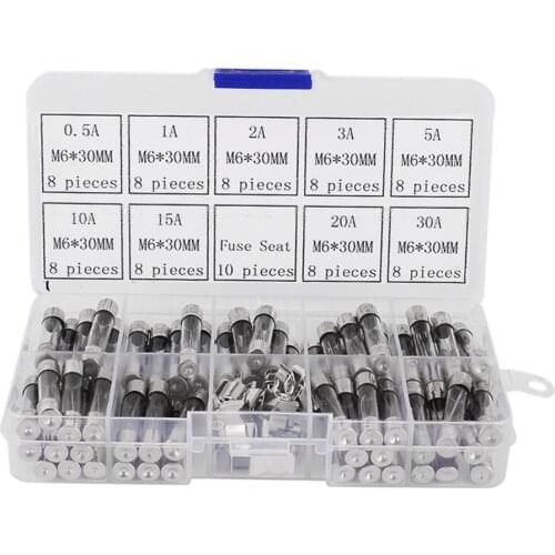 72pcs M6x30mm Quick Blow Glass Tube Fuse Assorted Assortment Kit 0.5A-30A