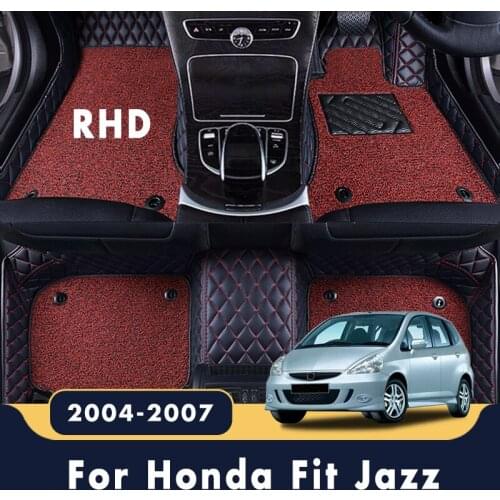 RHD Car Floor Mats For Honda Fit Jazz 2007 2006 2005 2004 Auto Custom Double Layer Wire Loop Leather Styling Carpets Covers Rugs