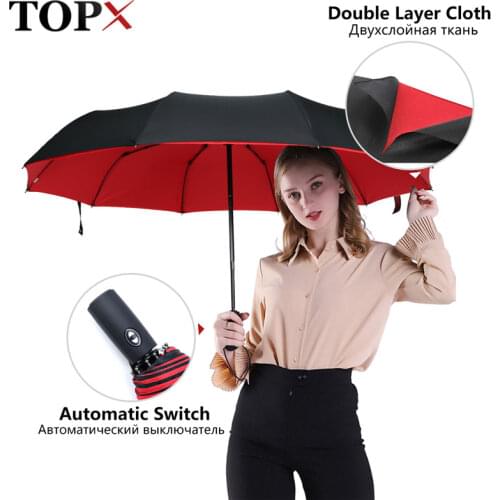 Double Windproof Umbrella Rain Women Ten Bone Automatic 3Folding Umbrella Female Male Car Luxury Large Umbrella Men Rain Parasol