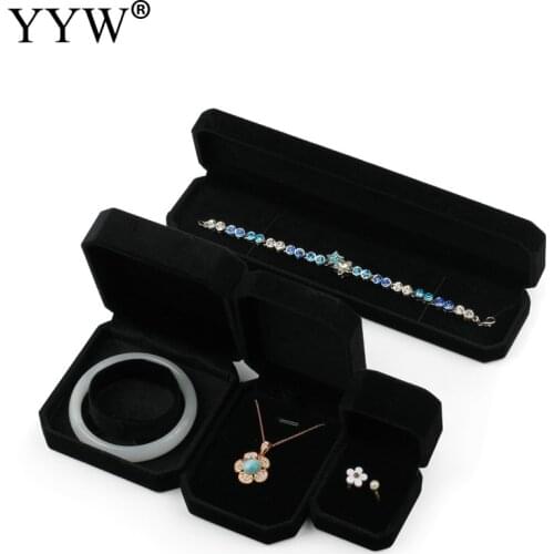 Elegant Black Jewelry Set Box Retro Jewelry Packing Bag For Women Necklace Ring Bracelet Display Plush Gift Box Wholesale