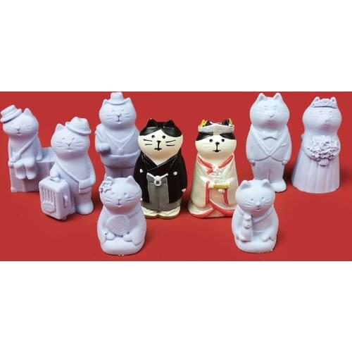 Cat Kitty Family Animal Shape Plaster Molds Cookie Candle Silicone Mold Cake Biscuit Baking Tools Resin Mould 3D Handmade Crafts