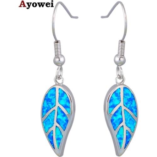 Blue Fire Opal stamp Silver Drop Earrings Top selling Leaf design Wholesale & Retail Fashion Jewelry Opal Jewelry OES479A