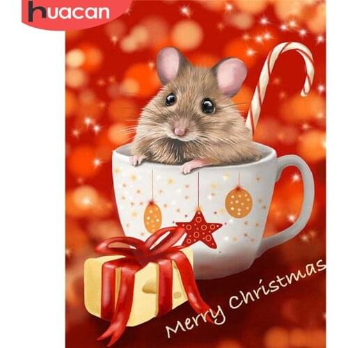 HUACAN Diamond Painting Full Drill Square Mouse Embroidery Cross Stitch Kit Animal Diamond Mosaic Rhinestone Kit Christmas Gift