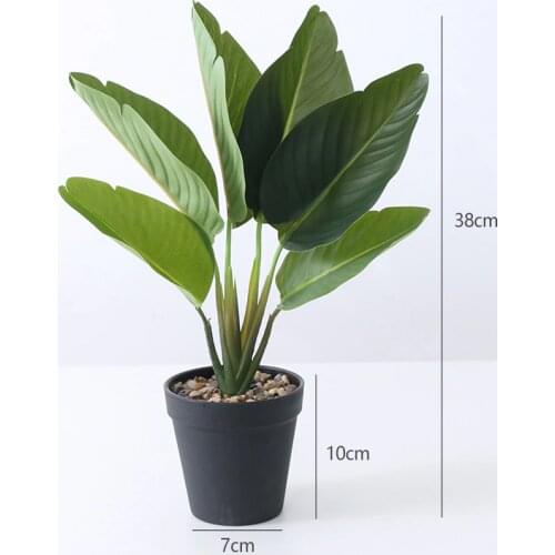38cm Tropical Banana Tree Potted Artificial Musa Plants Bonsai Real Touch Palm Leaves Jungle Plant Ornaments for Shop Desk Decor