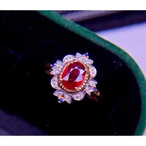 E422 Ruby Ring Fine Jewelry Solid 18K Gold Nature Red Ruby 0.8ct Diamonds Rings for Women Fine Presents