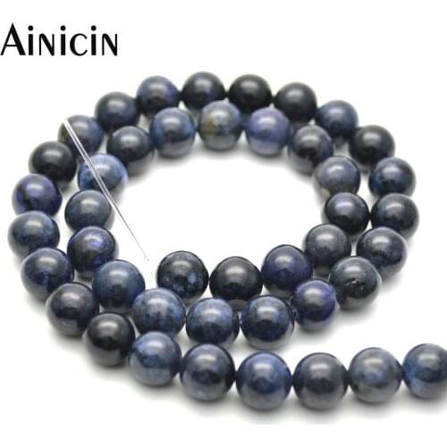 5pcs Black Blue Point Stone Natural Semi-precious Round Strand Loose Beads DIY Jewelry Making Findings