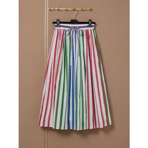Summer Fashion 2021SS Women Striped Luxury Cotton Midi Skirt For Female 2 Color Gdnz 5.12