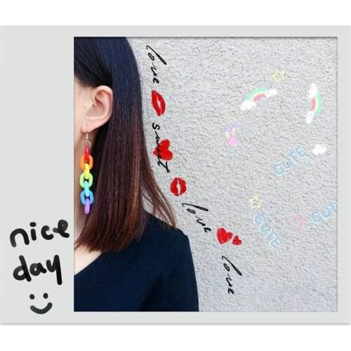Fashion Colorful Rainbow Geometric Cool Earrings Candy Color Acrylic Long Chain Ladies Earrings Ladies Party Accessories