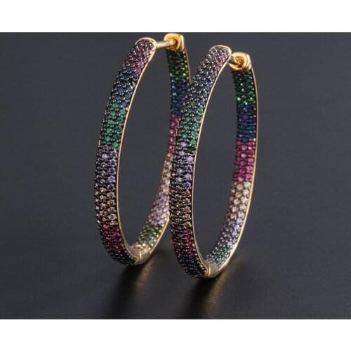 Trendy Two Tones Rainbow Cubic Zirconia Hoop Earrings For Women Hip Hoop