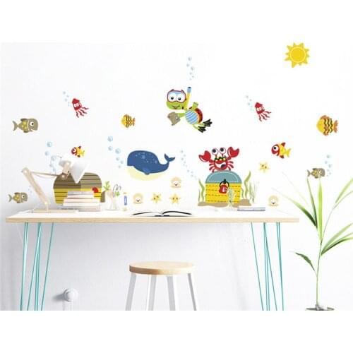 Cartoon Fishes Turtle Sealifes Wall Stickers for Kids Room Kindergarten Bathroom Decoration Animals Mural Art Diy Pvc Home Decal