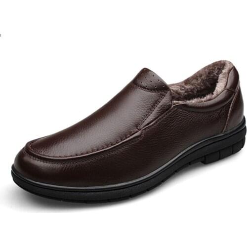 Top quality genuine leather shoes men flats casual men winter shoes super warm and comfortable snow men shoes