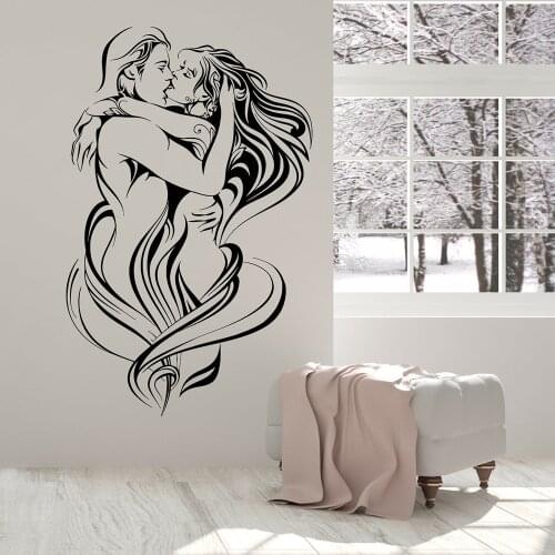 Loving couple Wall Decal Sexy Naked Woman Man Passion Kiss Wall Stickers for Bedroom Decoration Vinyl Removable Wallpaper C059