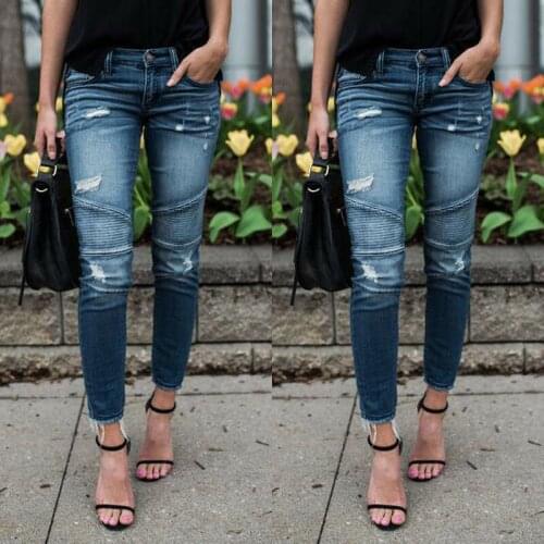 2021 Newest Hot Women High Waist Denim Skinny Pants Ripped Destroyed Stretch Jeans Slim Pencil Trousers Lady Spring Autumn Wear