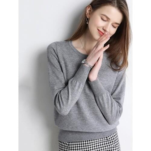 2021 new womens spring and autumn O-neck wool pullover sweater with long sleeves, soft and breathable